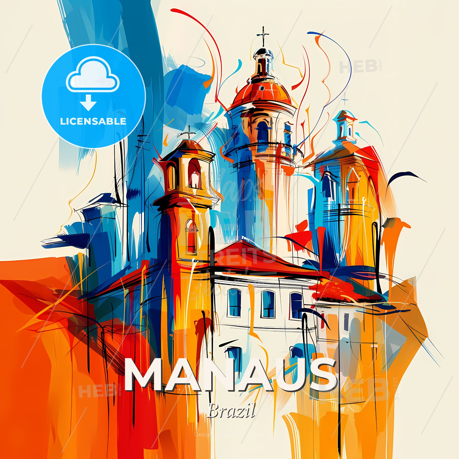 Vibrant Manaus, Brazil - A Painting Of A Building - Square format print template