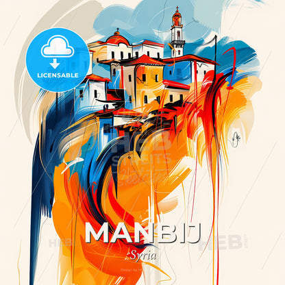 Vibrant Manbij, Syria - A Painting Of A Colorful City - Square format print template