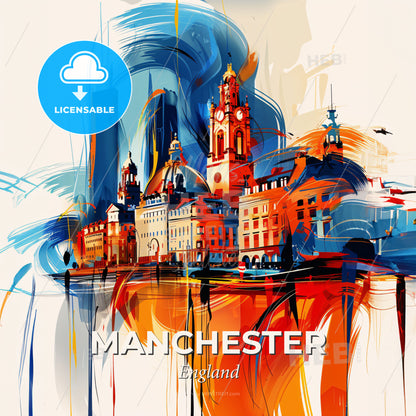 Vibrant Manchester, England - A Painting Of A City - Square format print template