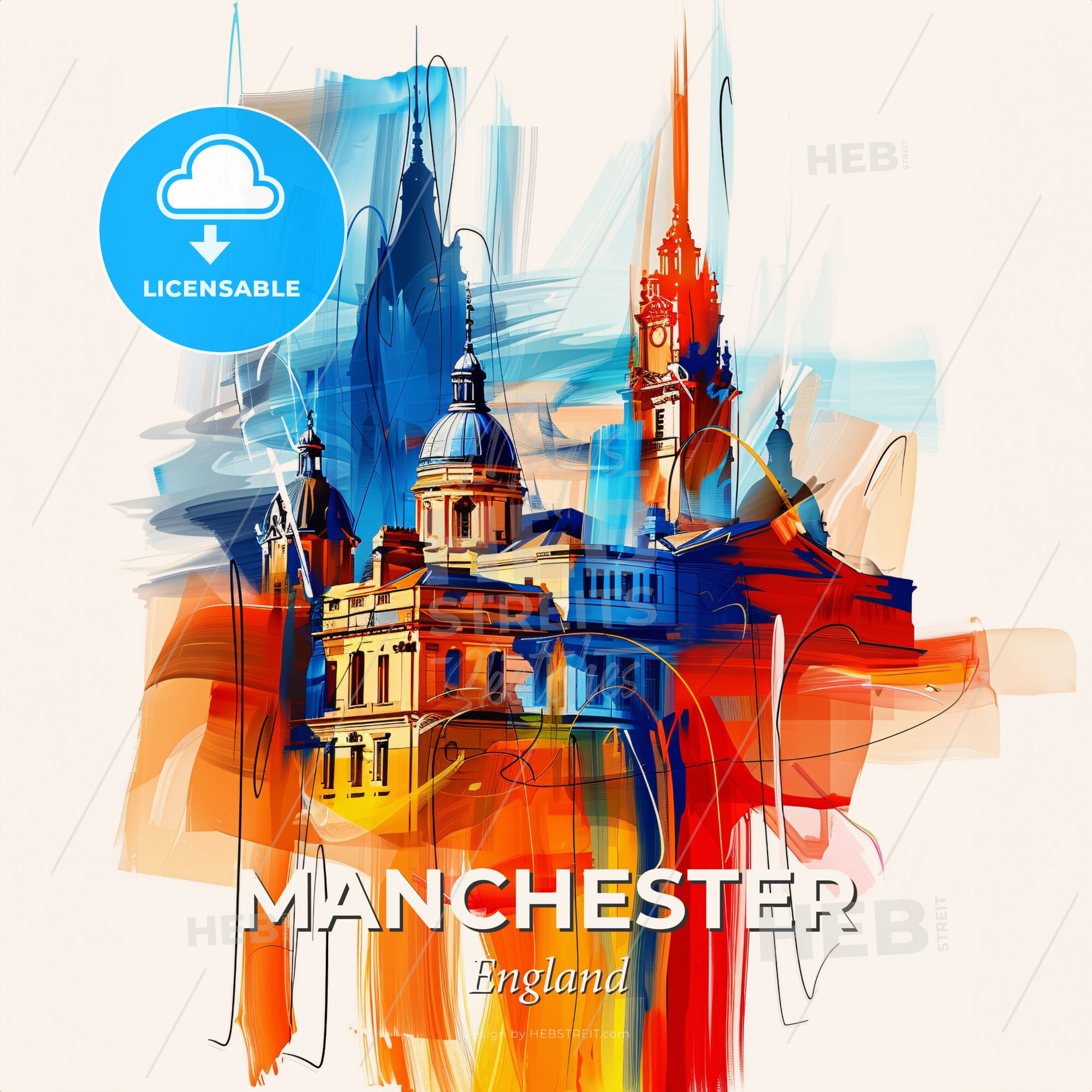 Vibrant Manchester, England - A Painting Of A Building - Square format print template