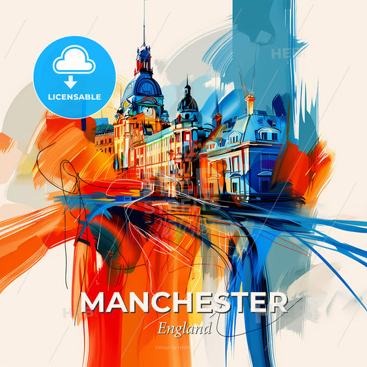 Vibrant Manchester, England - A Colorful Painting Of A Building - Square format print template