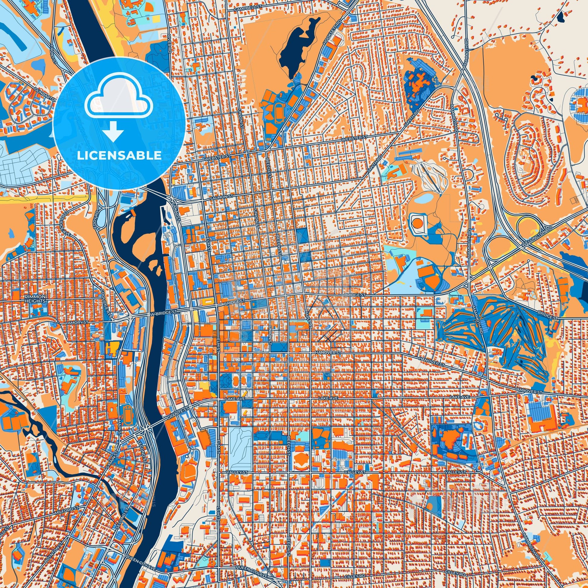 Colorful Manchester Street Map with Labels and Buildings