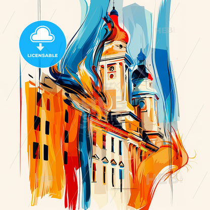 Vibrant Manchester, New Hampshire - A Painting Of A Building With A Tower And A Clock