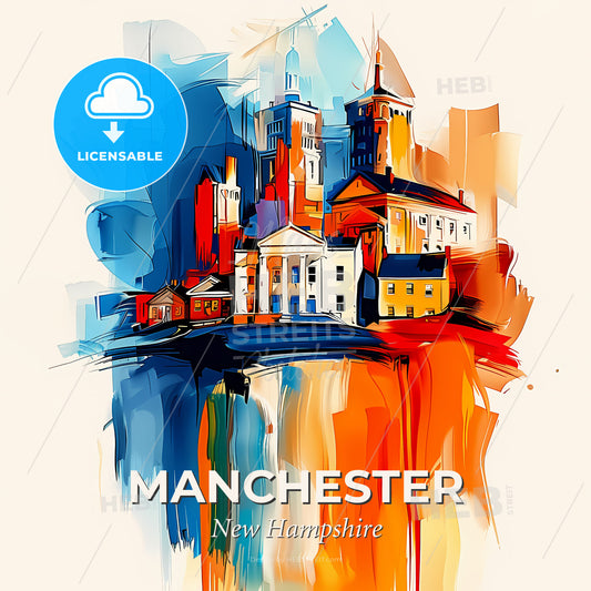Vibrant Manchester, New Hampshire - A Painting Of A City - Square format print template