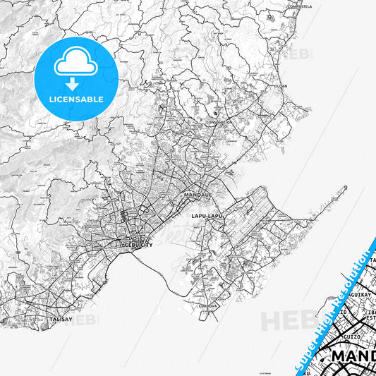 Mandaue, Philippines light map with streetnames, citynames and districts