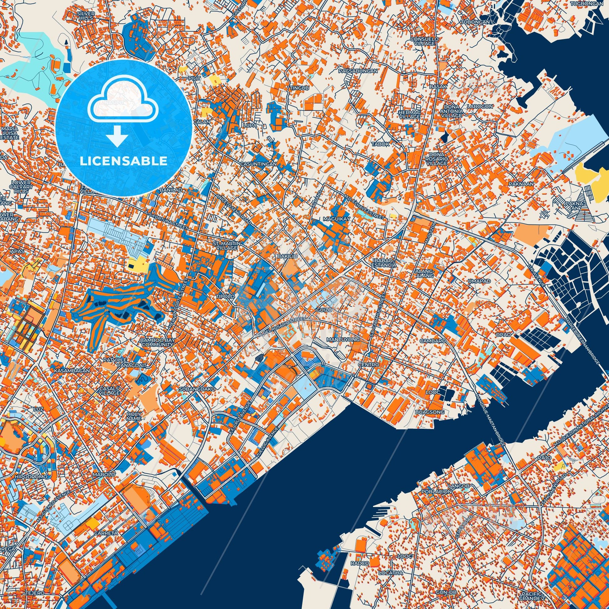 Colorful Mandaue Street Map with Labels and Buildings