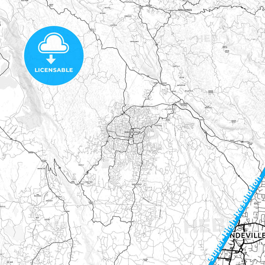 Mandeville, Jamaica light map with streetnames, citynames and districts