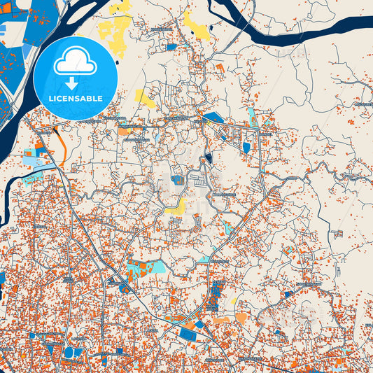 Colorful Mangalore Street Map with Labels and Buildings