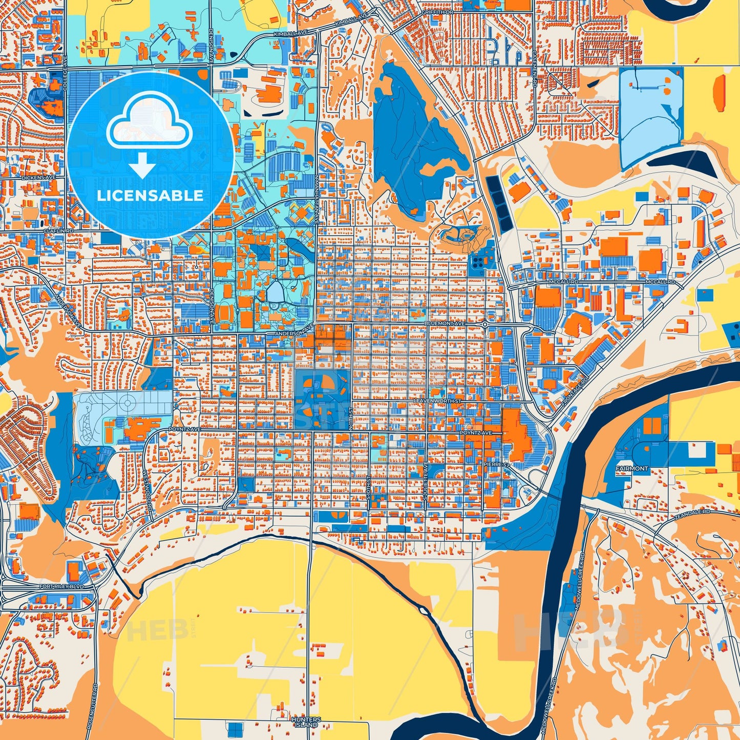 Colorful Manhattan Street Map with Labels and Buildings