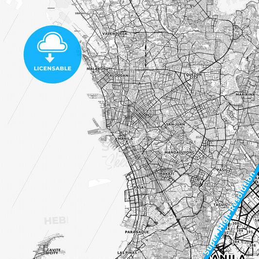 Manila, Philippines light map with streetnames, citynames and districts