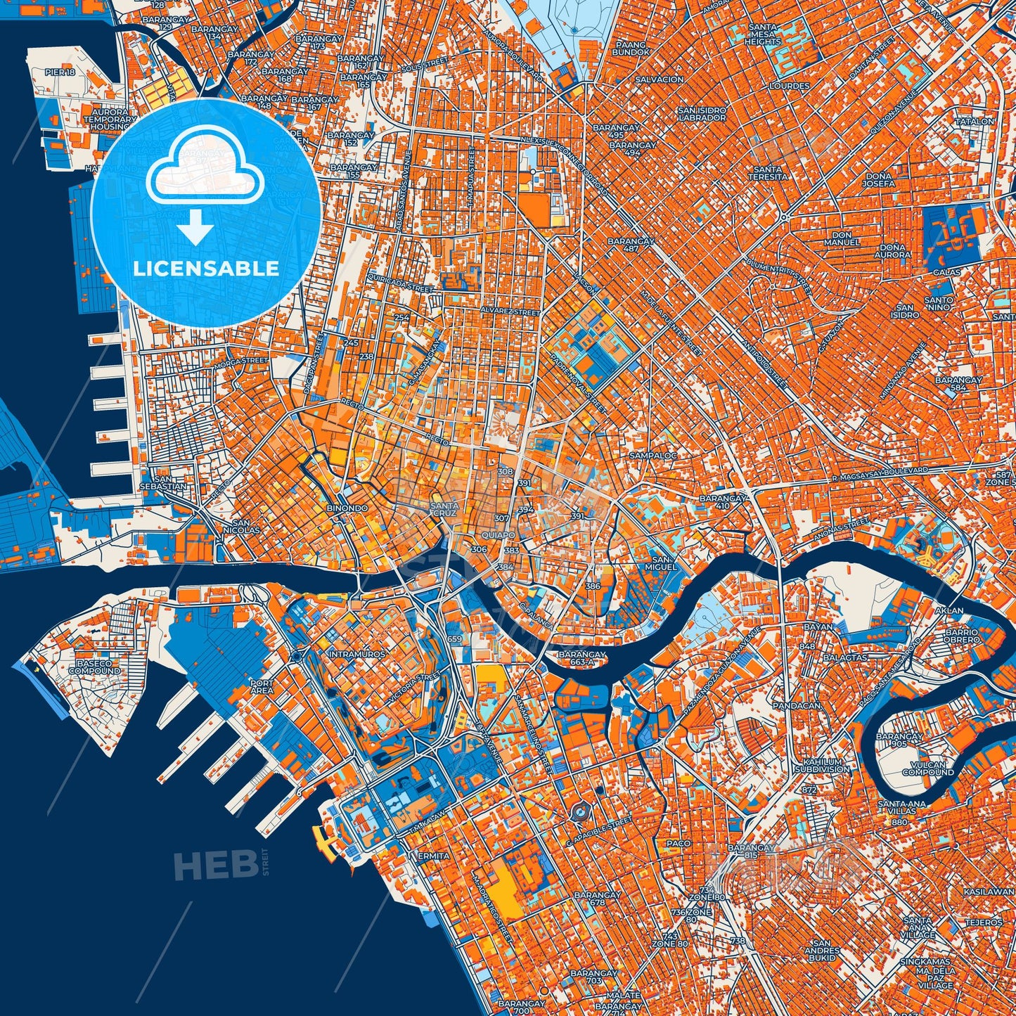 Colorful Manila Street Map with Labels and Buildings