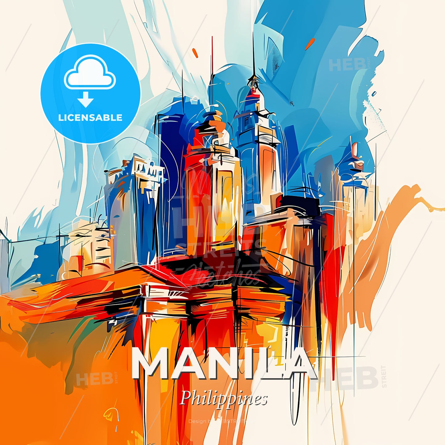 Vibrant Manila, Philippines - A Painting Of A City - Square format print template
