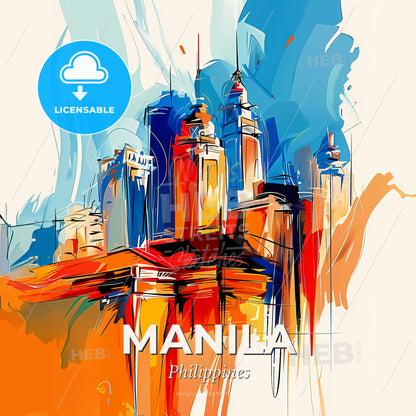 Vibrant Manila, Philippines - A Painting Of A City - Square format print template