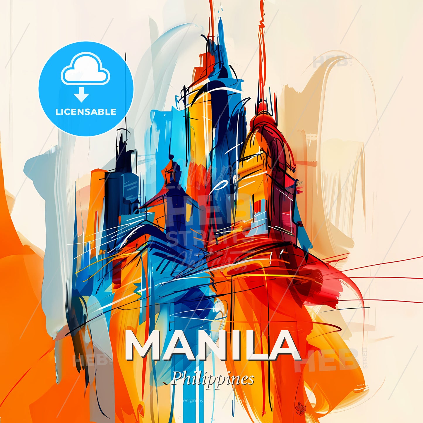 Vibrant Manila, Philippines - A Colorful Painting Of A City - Square format print template