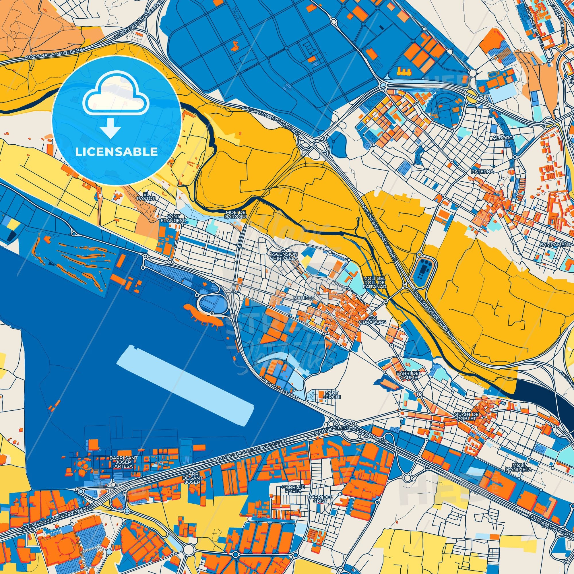 Manini Map Colorful Manises Street Map With Labels And Buildings – HEBSTREITS