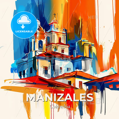 Vibrant Manizales, Colombia - A Painting Of A Building - Square format print template