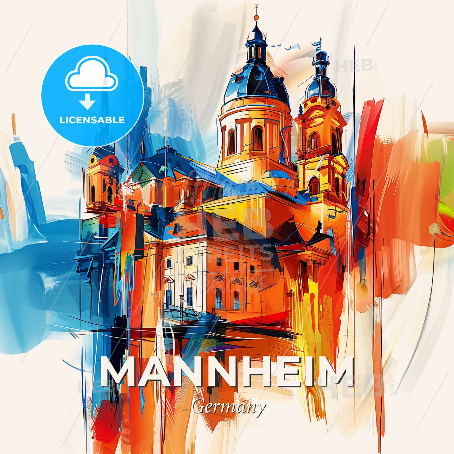 Vibrant Mannheim, Germany - A Painting Of A Building - Square format print template