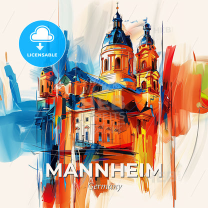Vibrant Mannheim, Germany - A Painting Of A Building - Square format print template