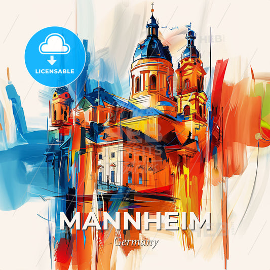 Vibrant Mannheim, Germany - A Painting Of A Building - Square format print template