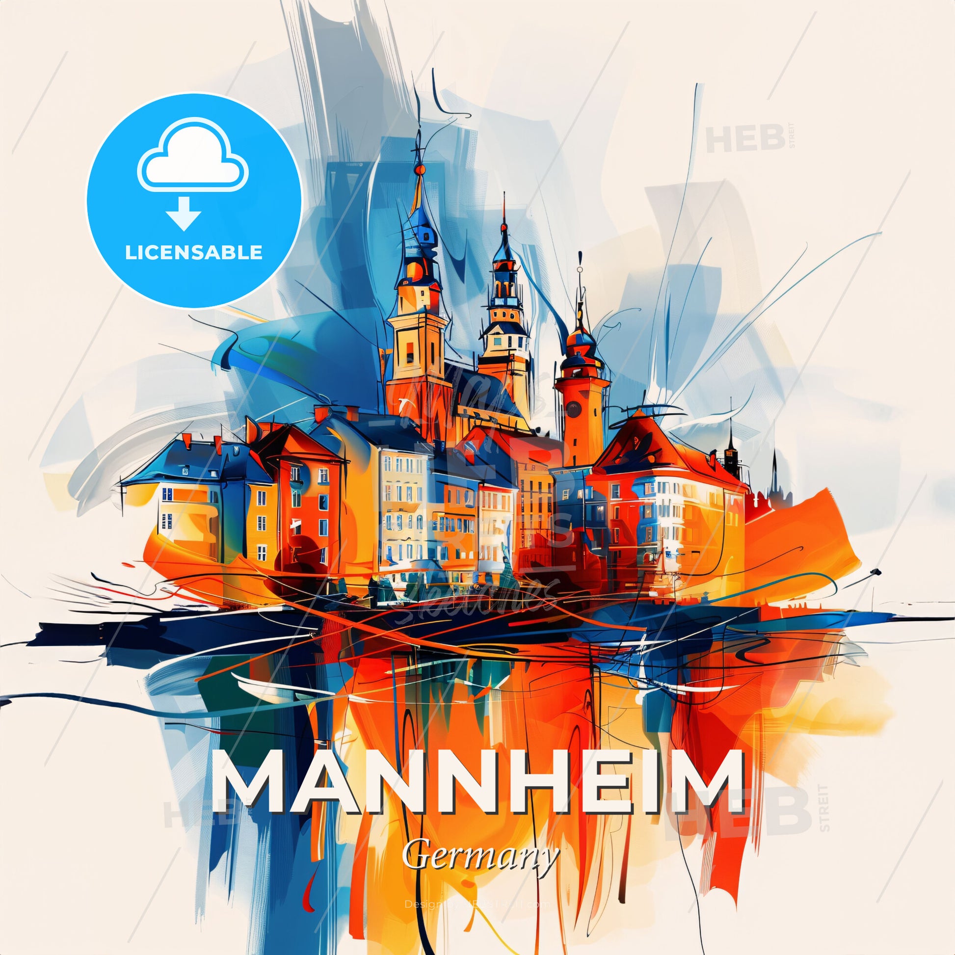 Vibrant Mannheim, Germany - A Painting Of A City - Square format print template