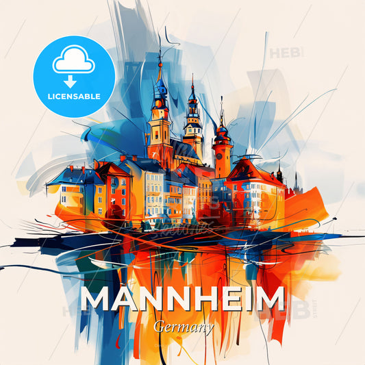 Vibrant Mannheim, Germany - A Painting Of A City - Square format print template