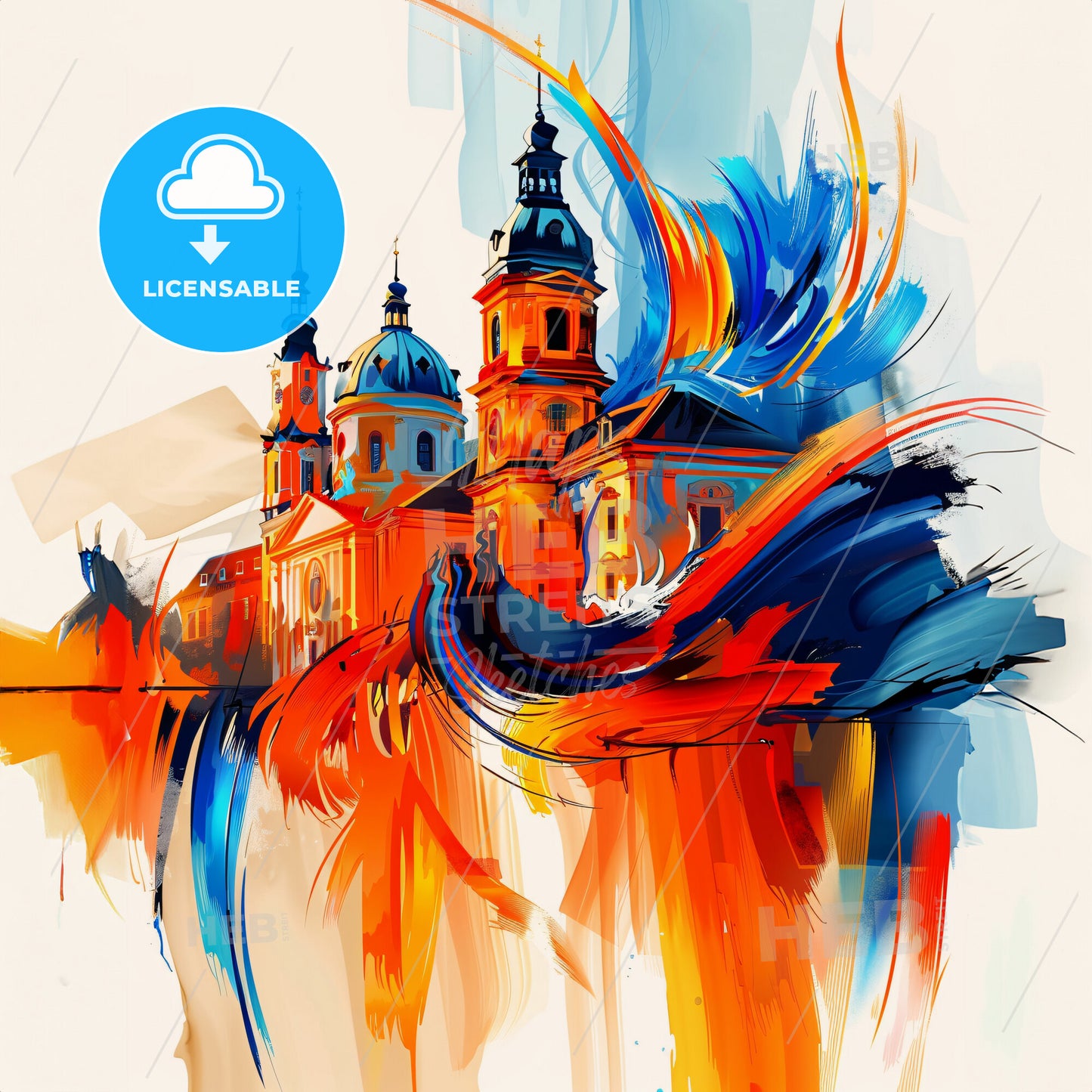 Vibrant Mannheim, Germany - A Painting Of A Skyline With A Colorful Building