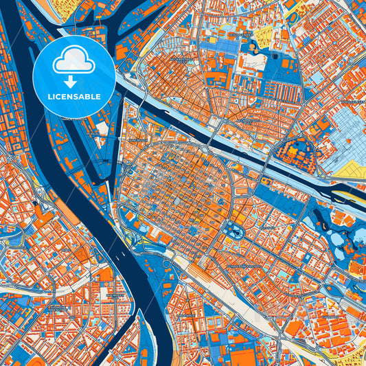 Colorful Mannheim Street Map with Labels and Buildings