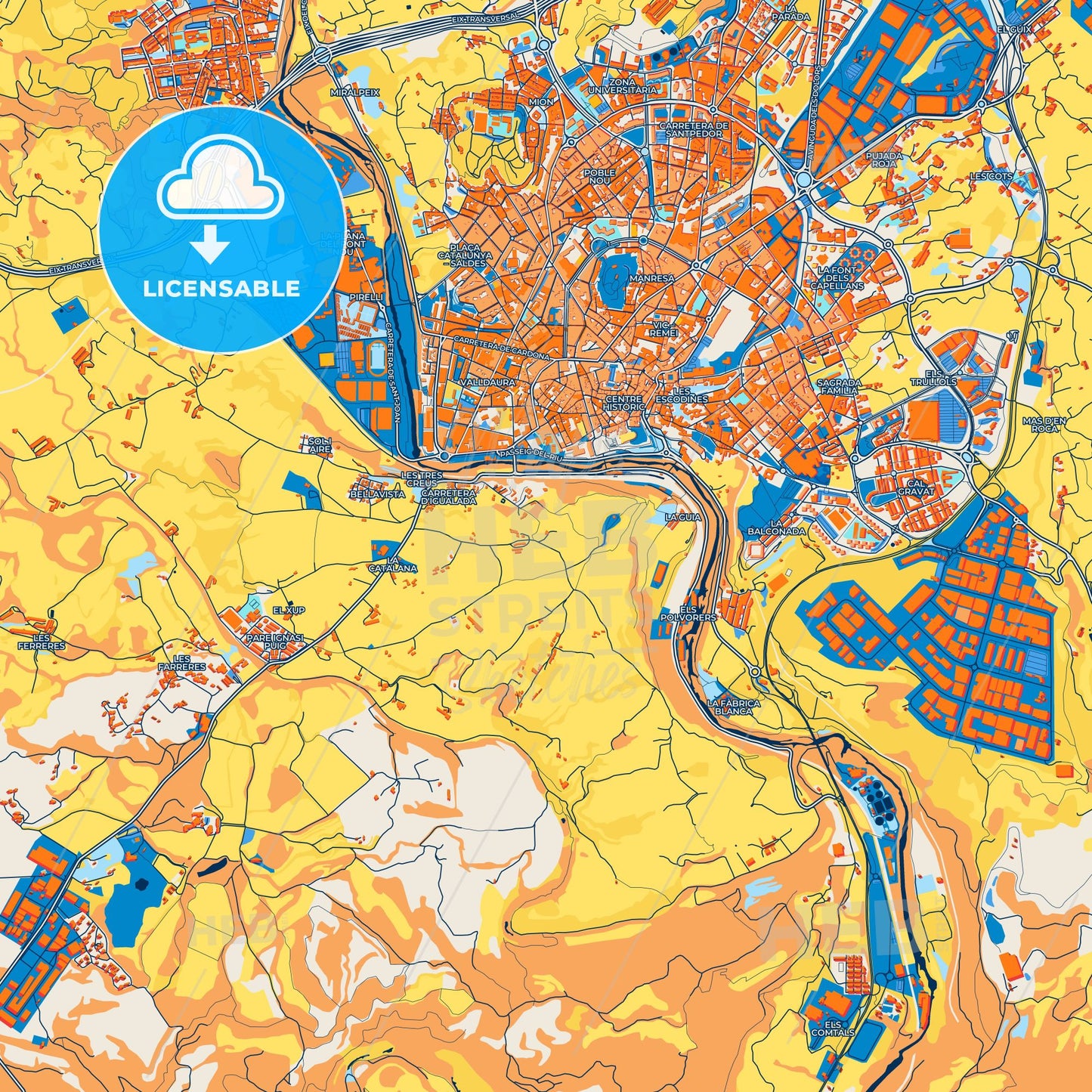Colorful Manresa Street Map with Labels and Buildings