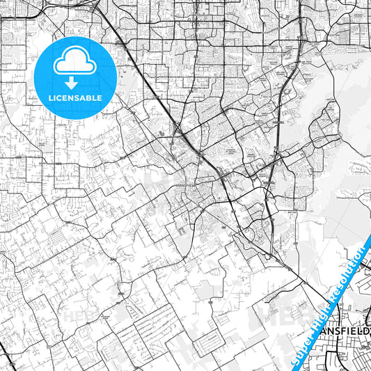 Mansfield, Texas light map with streetnames, citynames and districts