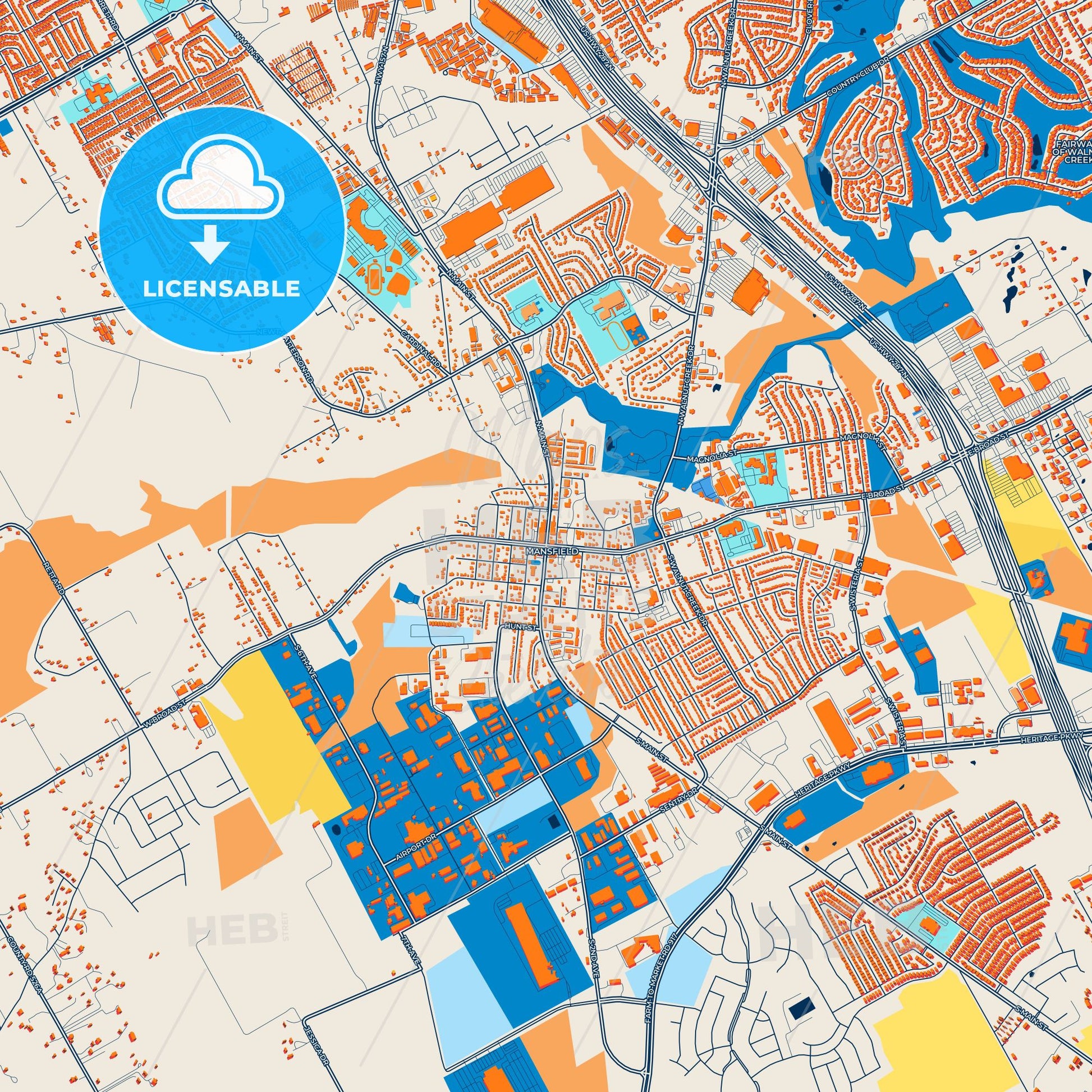 Colorful Mansfield Street Map with Labels and Buildings