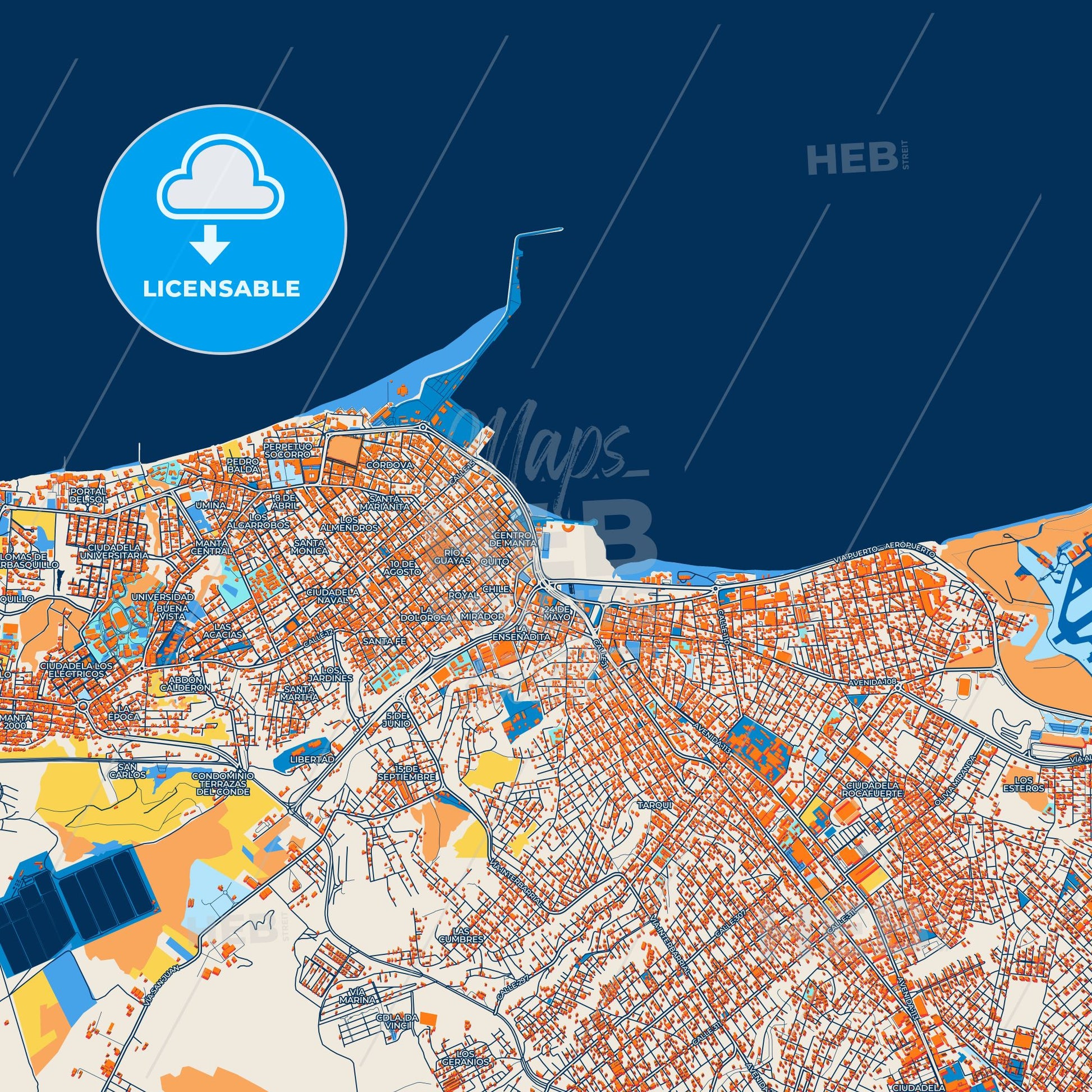 Colorful Manta Street Map with Labels and Buildings
