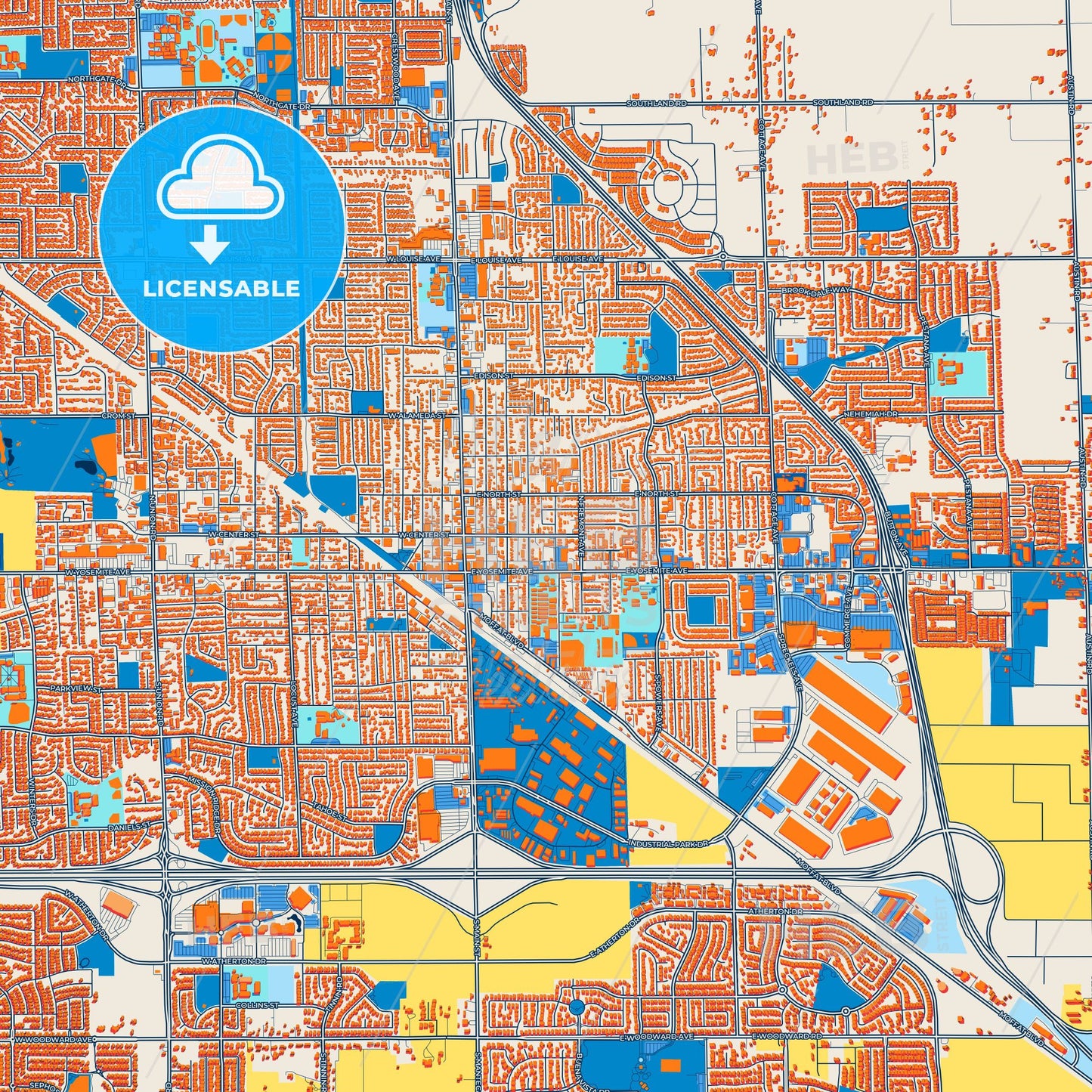 Colorful Manteca Street Map with Labels and Buildings