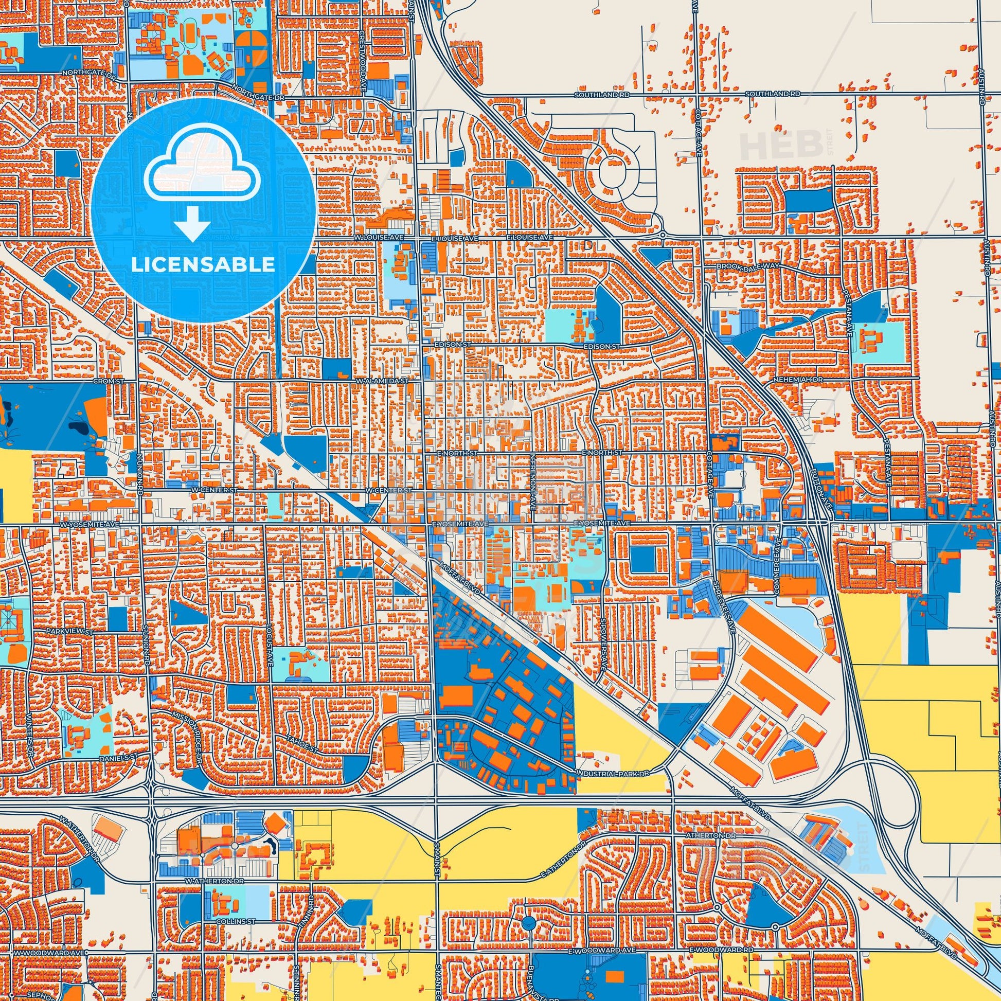 Colorful Manteca Street Map with Labels and Buildings