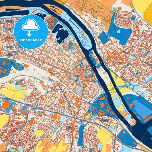 Colorful Mantes-la-Jolie Street Map with Labels and Buildings