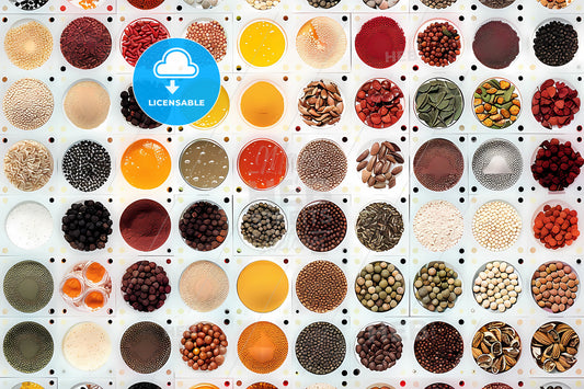 Artistic Rendering of Diverse Flavorings Neatly Arranged for Culinary Delights