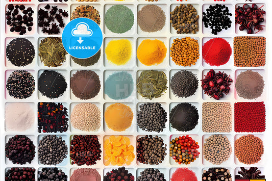 Colorful Artistic Spice Assortment - Culinary Herbs and Seasonings Display
