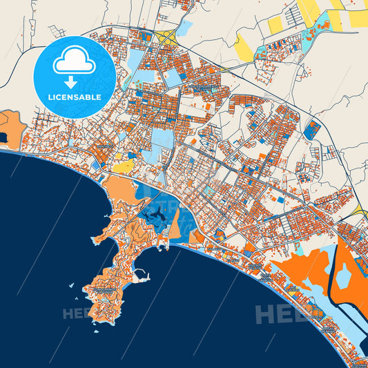 Colorful Manzanillo Street Map with Labels and Buildings