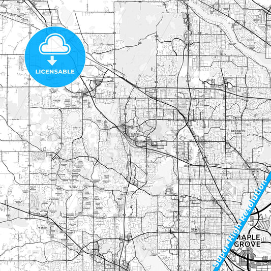 Maple Grove, Minnesota light map with streetnames, citynames and districts