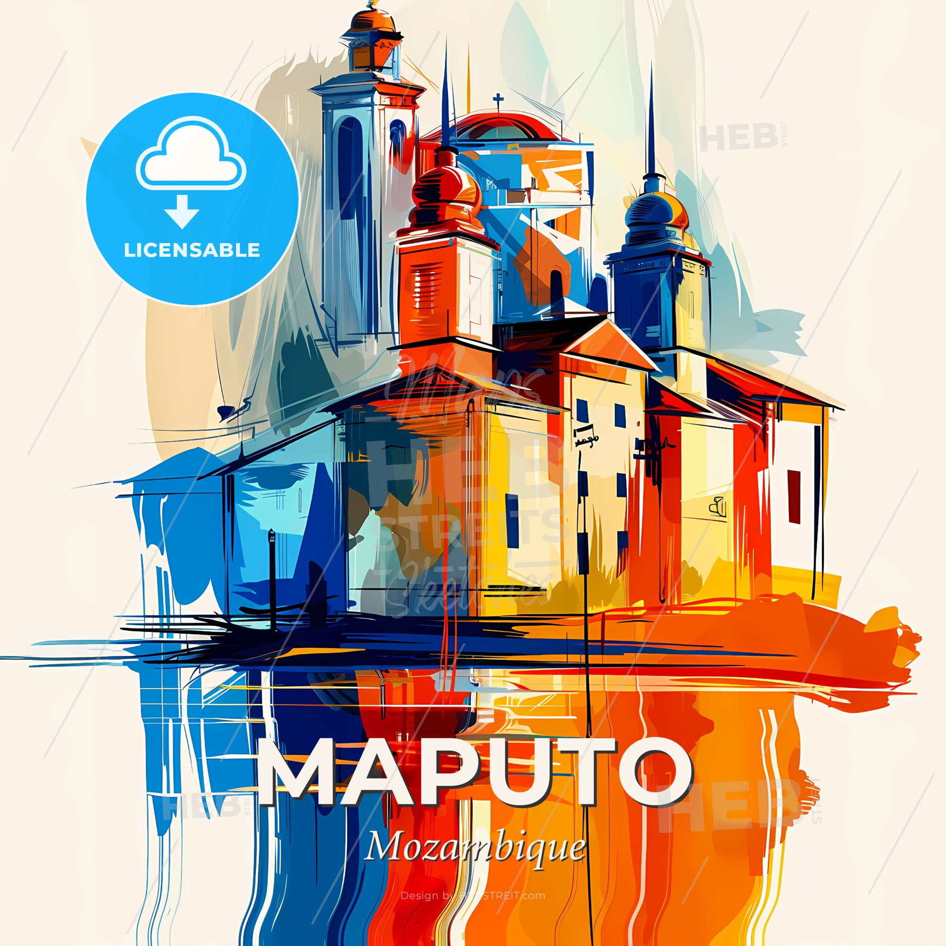 Vibrant Maputo, Mozambique - A Colorful Painting Of A Building - Square format print template