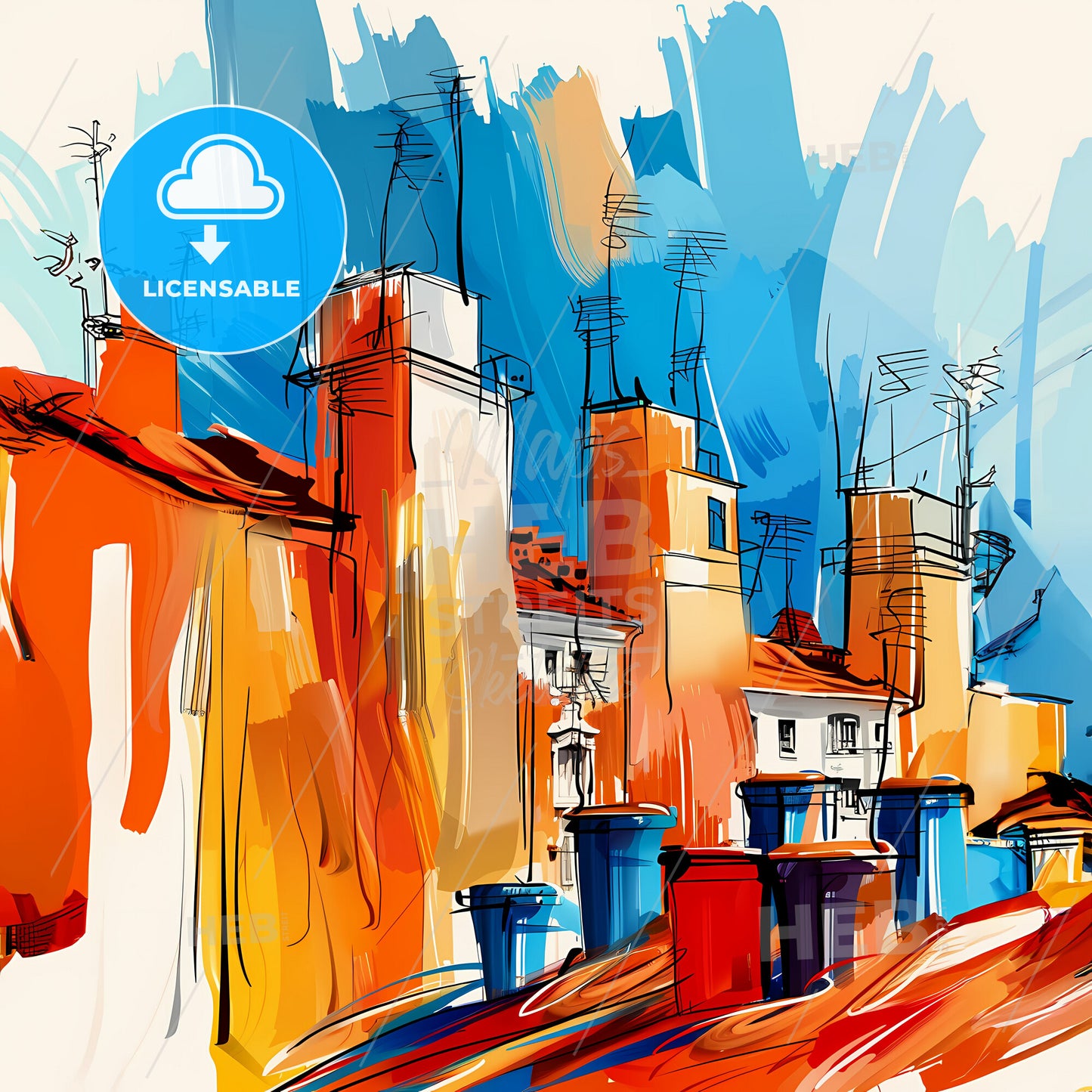 Vibrant Mar Del Plata, Argentina - A Painting Of Buildings And Roofs