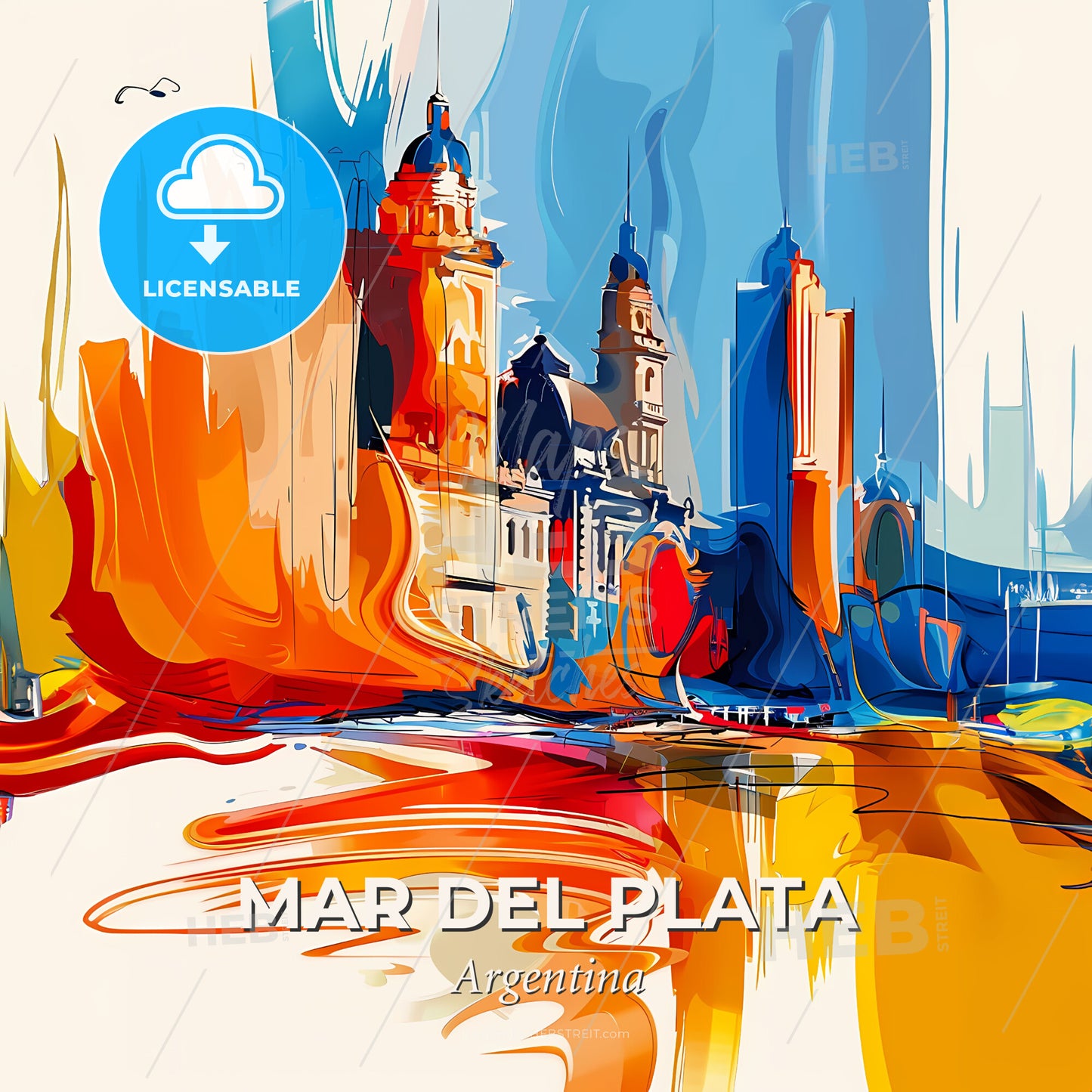 Vibrant Mar Del Plata, Argentina - A Colorful Painting Of A City - Square format print template