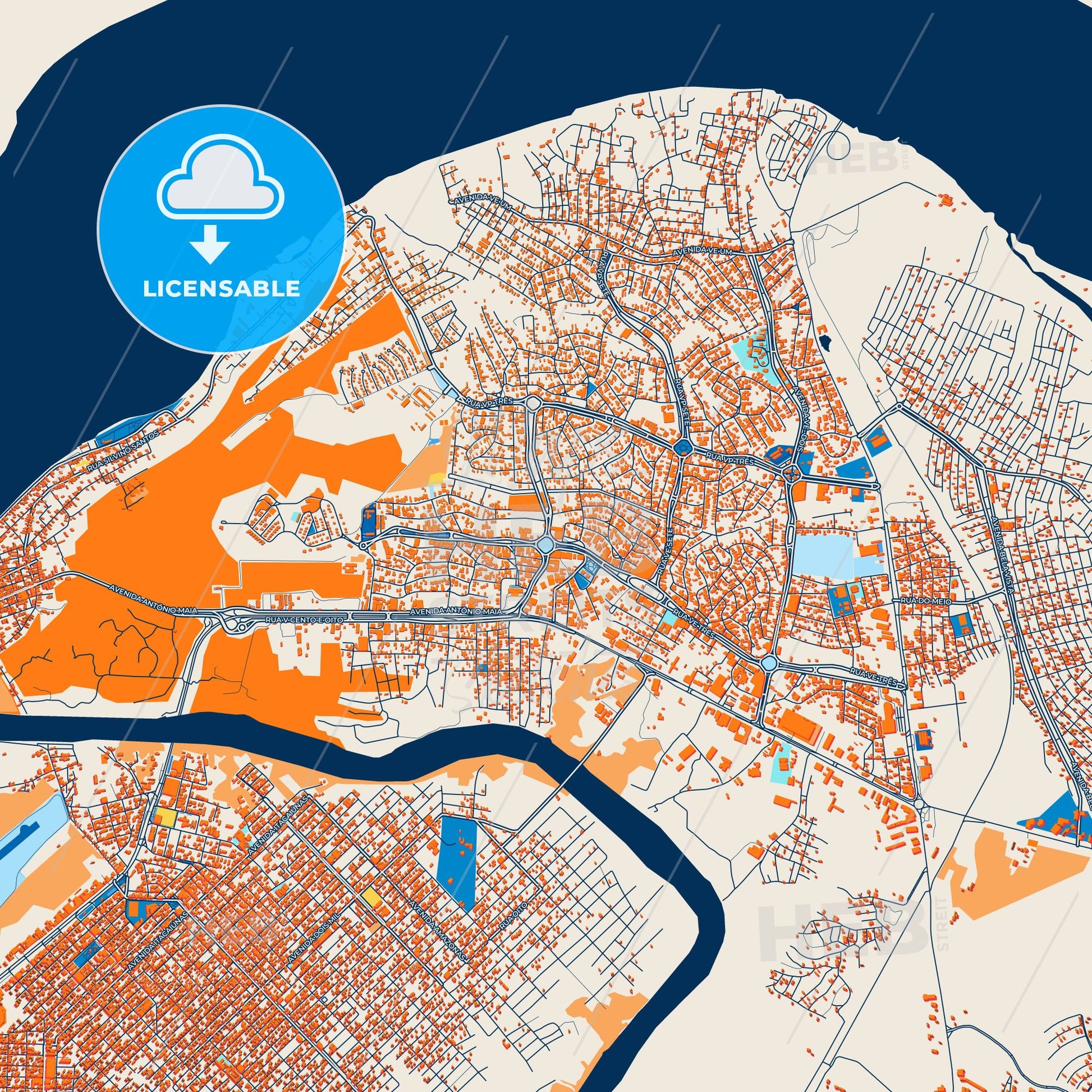 Colorful Maraba Street Map with Labels and Buildings