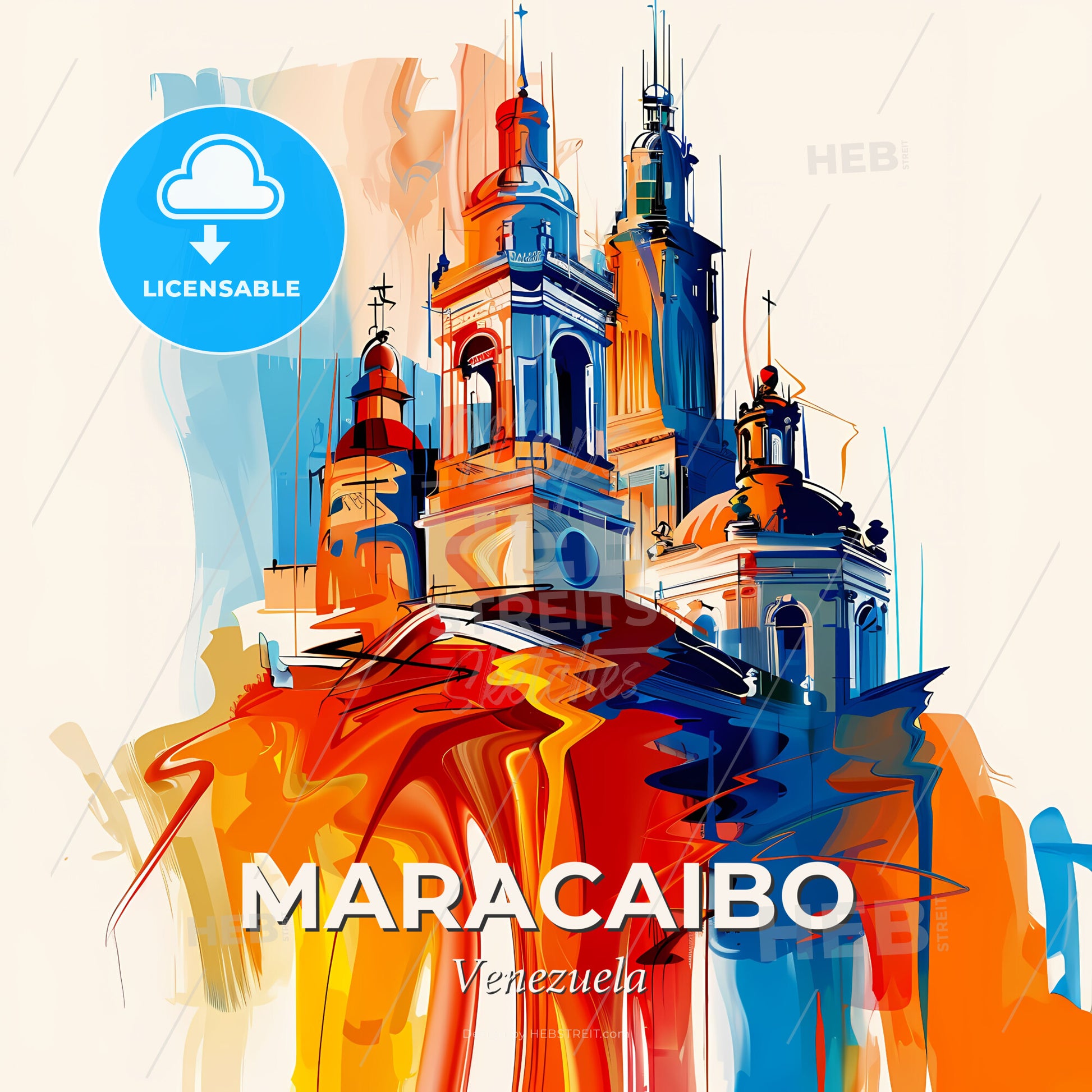 Vibrant Maracaibo, Venezuela - A Painting Of A Building - Square format print template