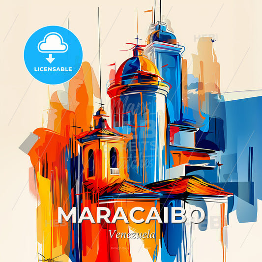 Vibrant Maracaibo, Venezuela - A Painting Of A Building - Square format print template