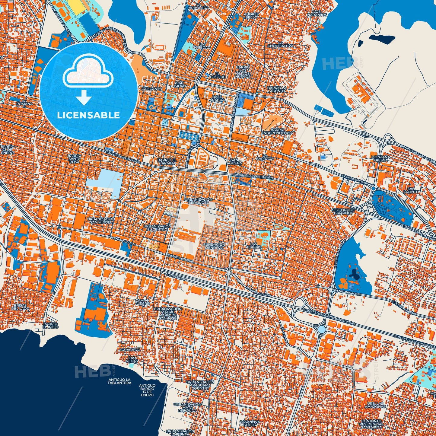 Colorful Maracay Street Map with Labels and Buildings