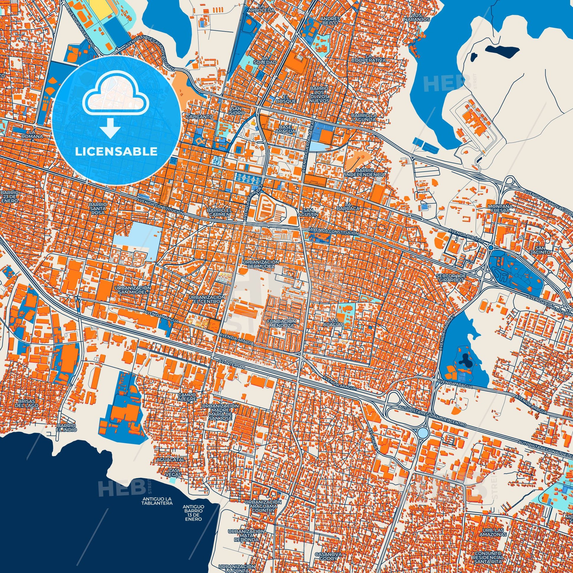 Colorful Maracay Street Map with Labels and Buildings