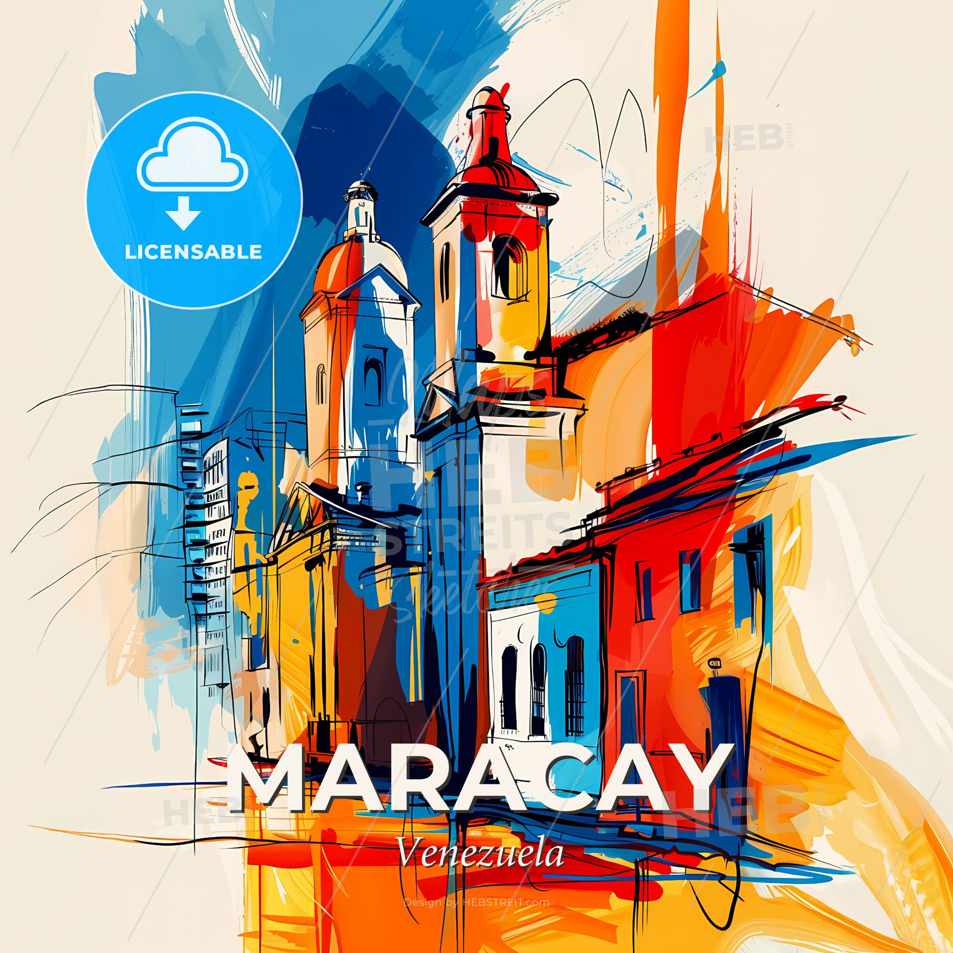 Vibrant Maracay, Venezuela - A Painting Of A Building - Square format print template