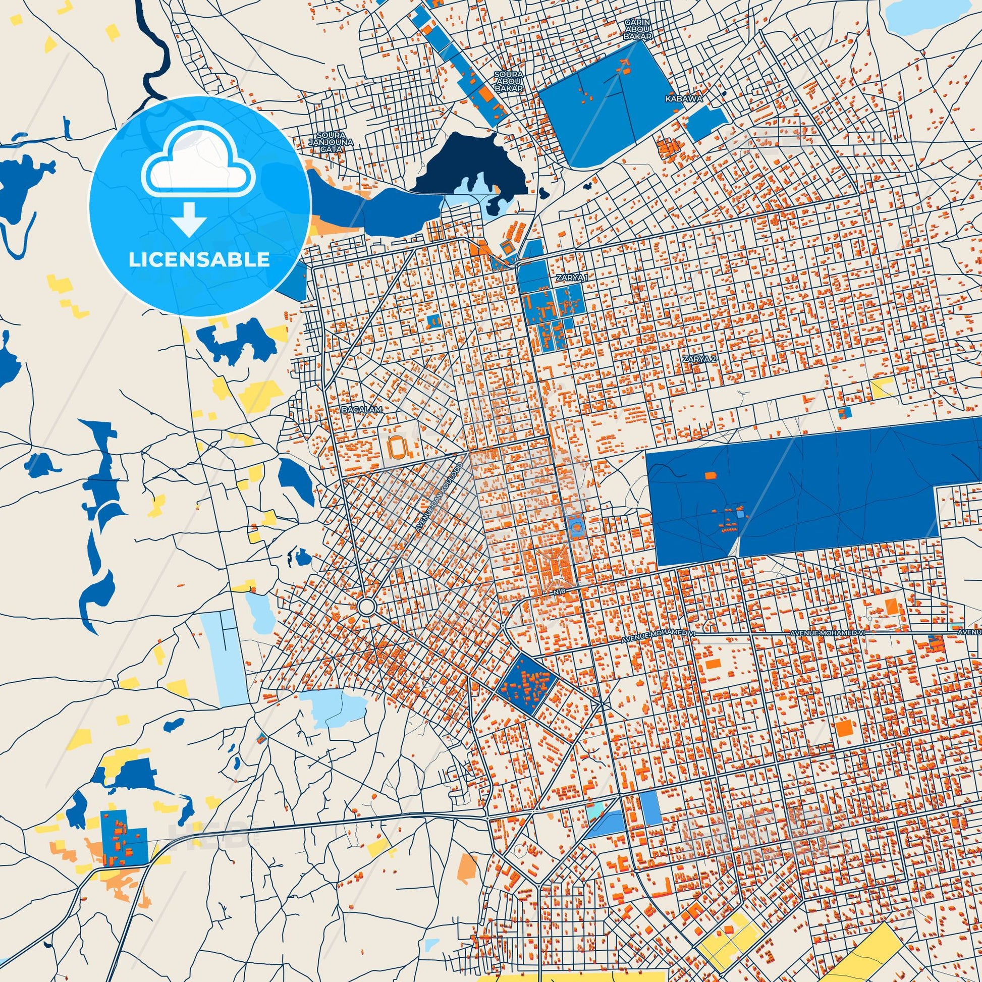 Colorful Maradi Street Map with Labels and Buildings