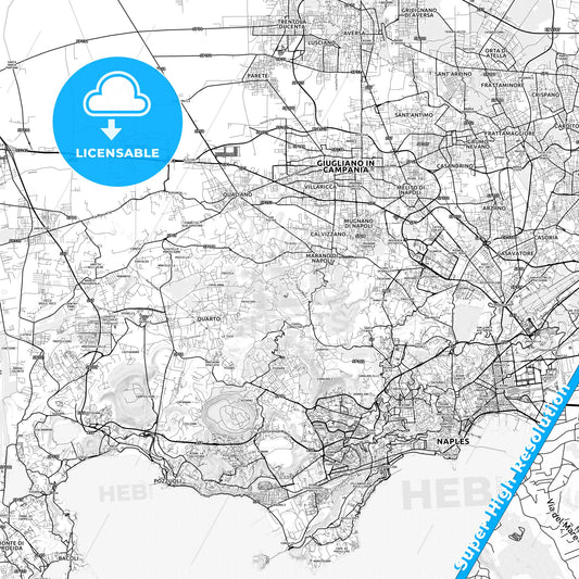 Marano di Napoli, Italy light map with streetnames, citynames and districts