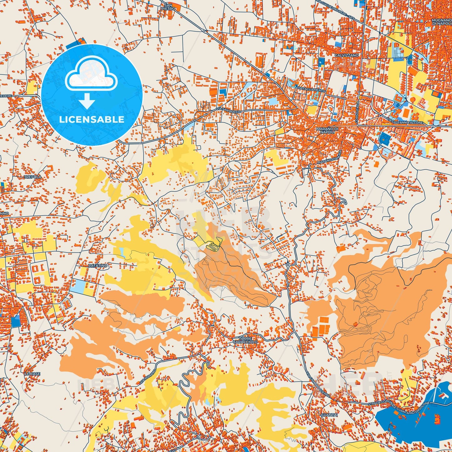 Colorful Marano di Napoli Street Map with Labels and Buildings